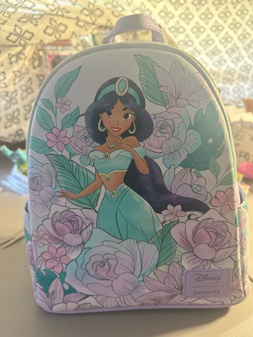 Loungefly Disney Princess Jasmine Floral Mini Backpack - Teal, Pink, Purple